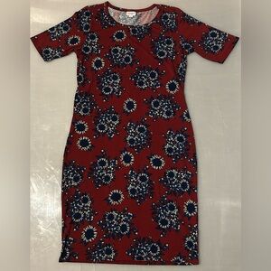 LuLaRoe Women's Pencil Dress Half Sleeve Julia Maroon w/Floral Print Size L